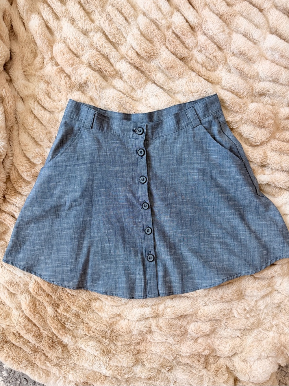 Joe Benbasset Chambray Button-Front Skater Skirt - Blue